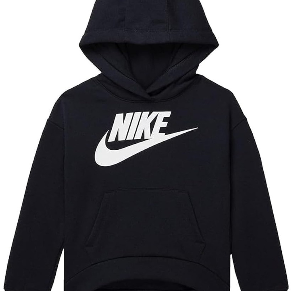 Nike Kids Black and White Logo Club Fleece Sportswear Pullover Hoodie